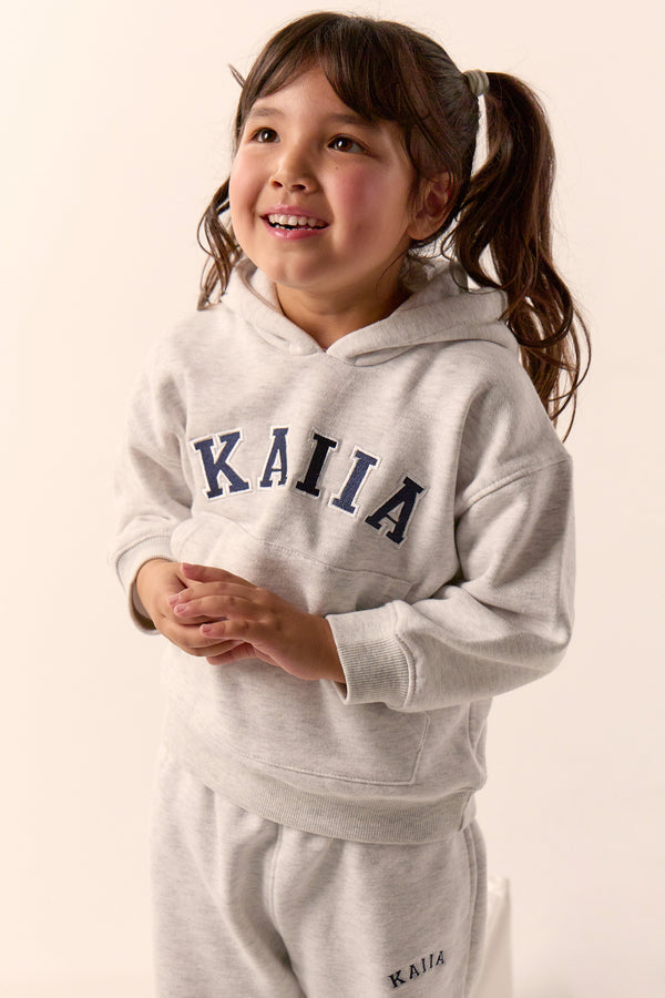 Kaiia Kids Slogan Oversized Hoodie Light Grey Marl & Navy