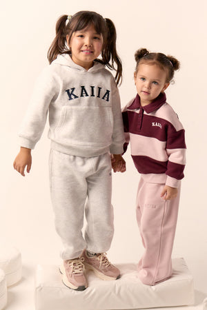 Kaiia Kids Slogan Oversized Hoodie Light Grey Marl & Navy