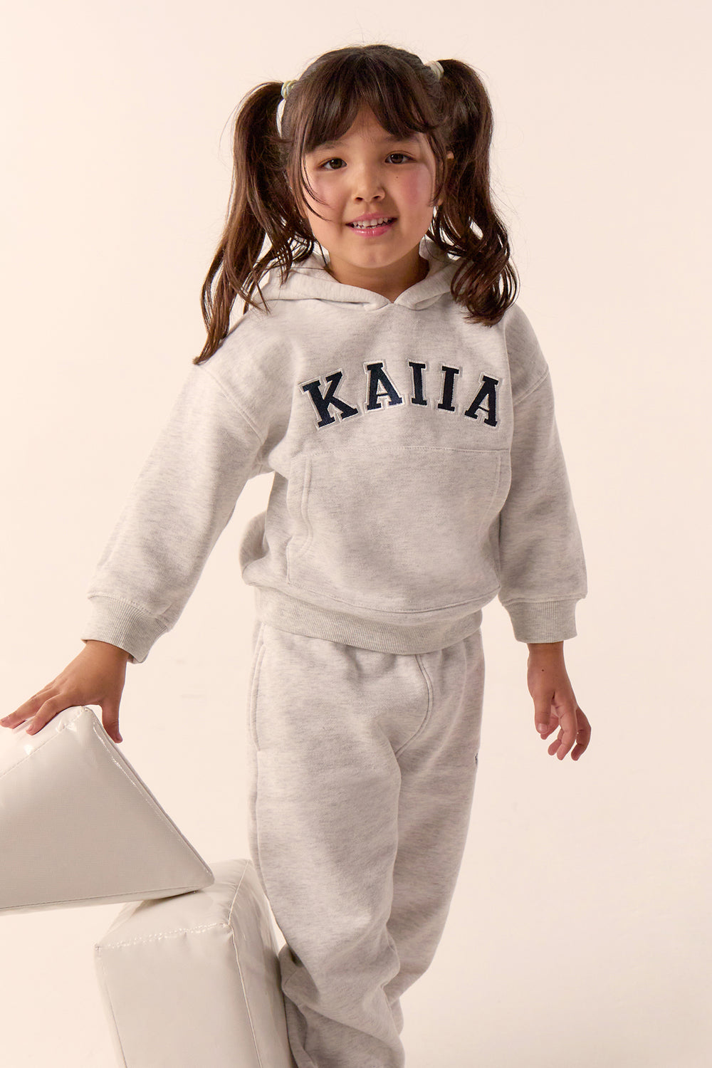Kaiia Kids Slogan Oversized Hoodie Light Grey Marl & Navy