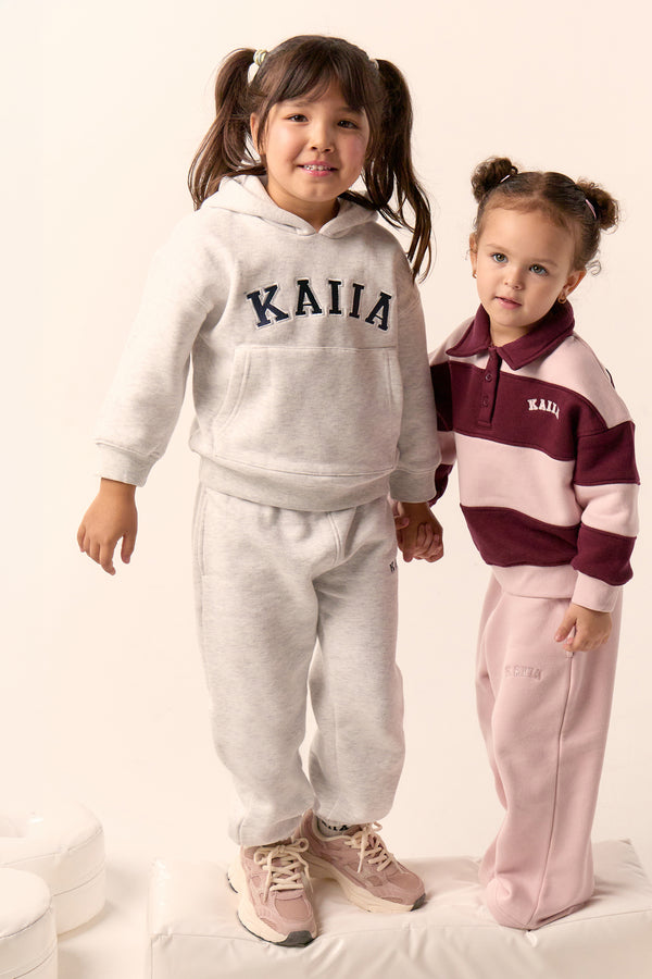 Kaiia Kids Logo Cuffed Joggers Light Grey Marl & Navy