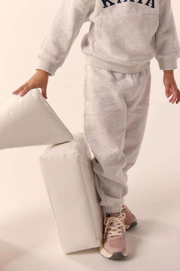 Kaiia Kids Logo Cuffed Joggers Light Grey Marl & Navy