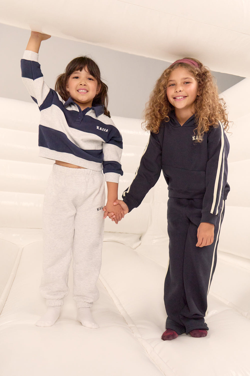 Kaiia Kids Striped Oversized Rugby Sweatshirt Light Grey Marl & Navy