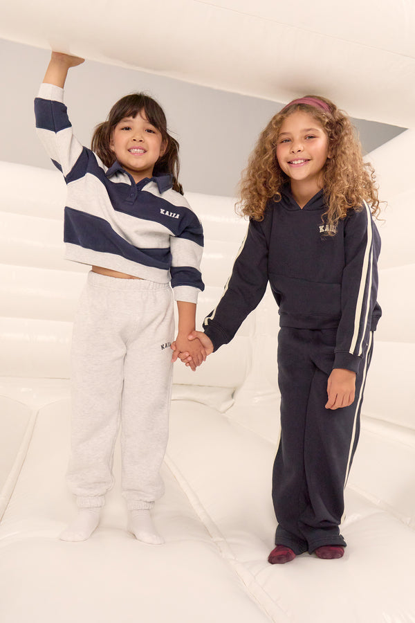 Kaiia Kids Striped Oversized Rugby Sweatshirt Light Grey Marl & Navy