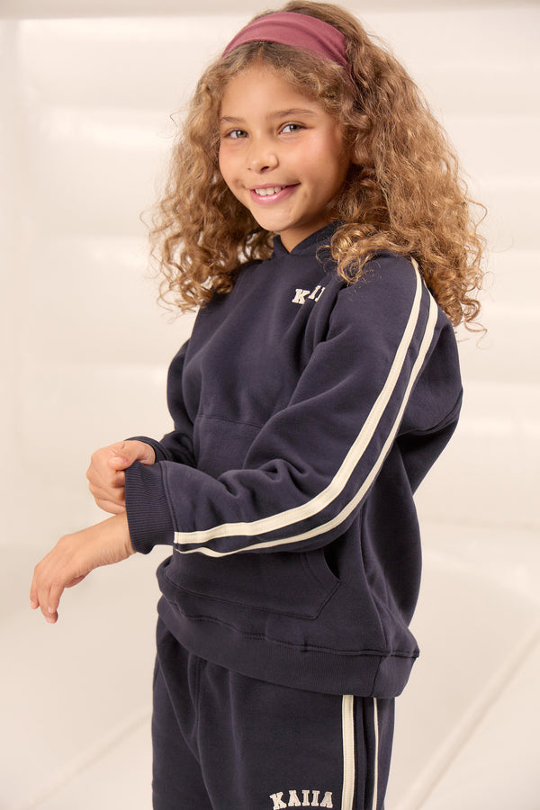 Kaiia Kids Sport Side Stripe Oversized Hoodie Ink Blue & Lemon
