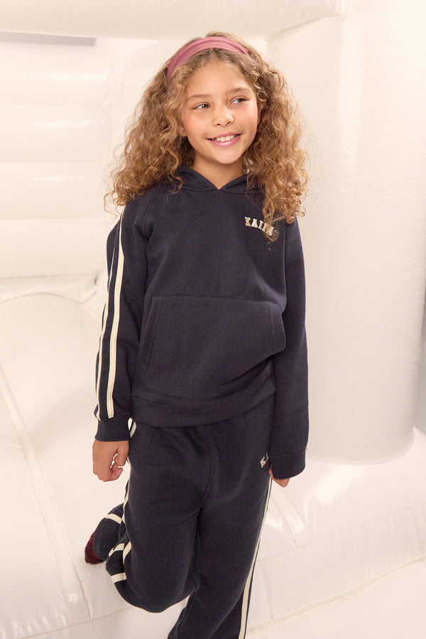 Kaiia Kids Sport Side Stripe Oversized Hoodie Ink Blue & Lemon