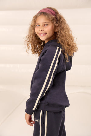Kaiia Kids Sport Side Stripe Oversized Hoodie Ink Blue & Lemon