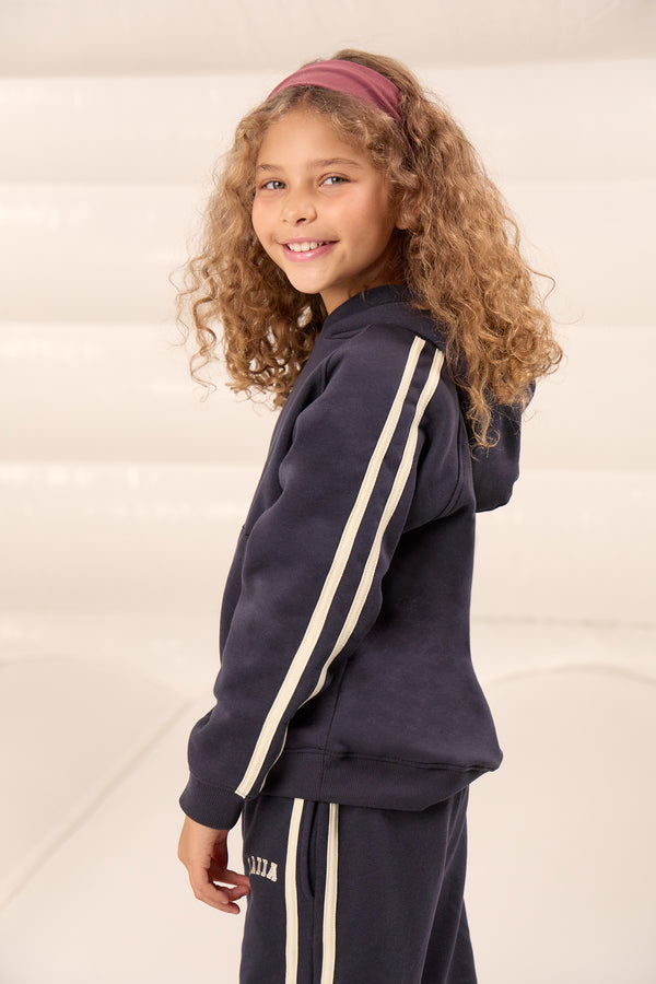 Kaiia Kids Sport Side Stripe Oversized Hoodie Ink Blue & Lemon