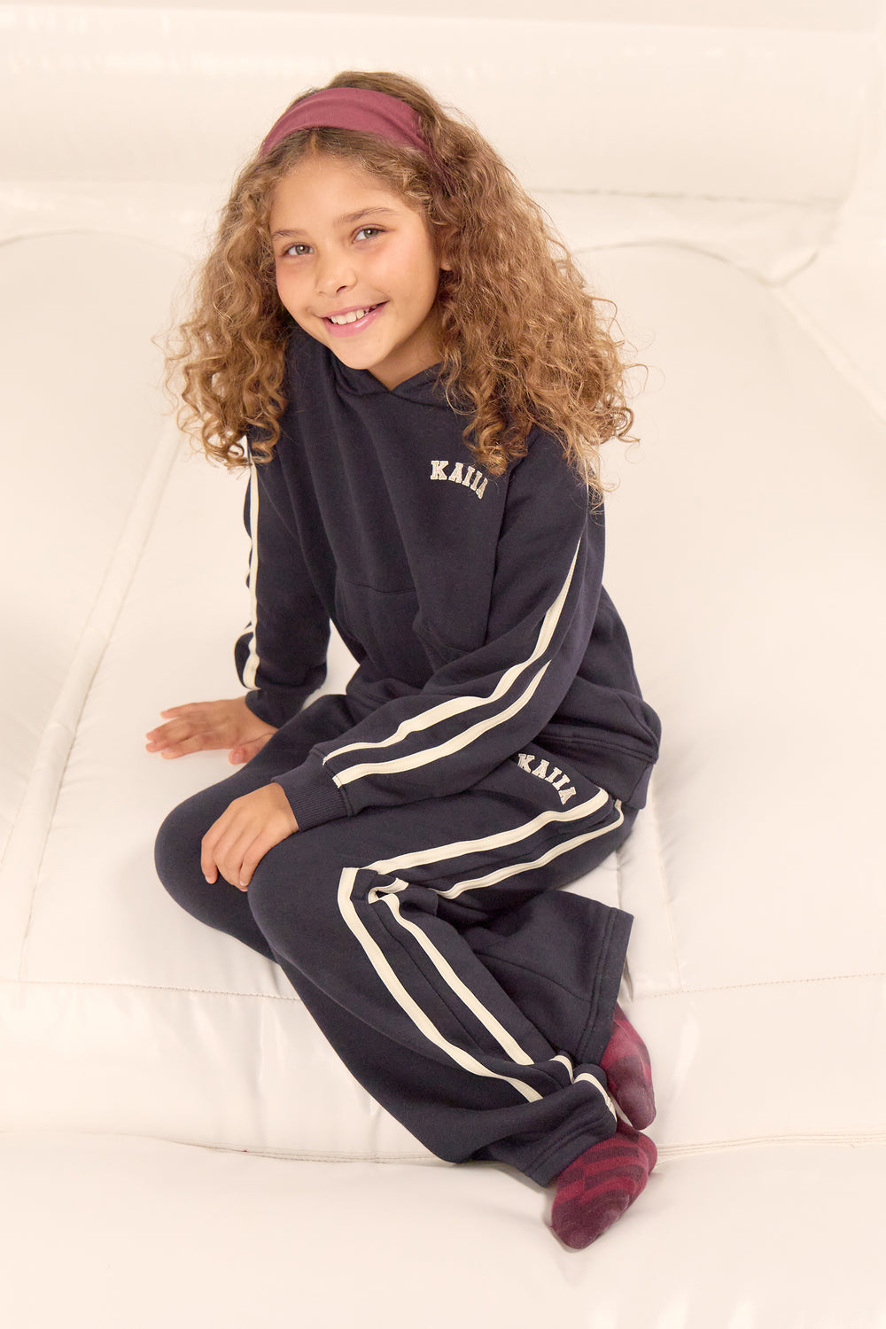Kaiia Kids Sport Side Stripe Straight Leg Joggers Ink Blue & Lemon