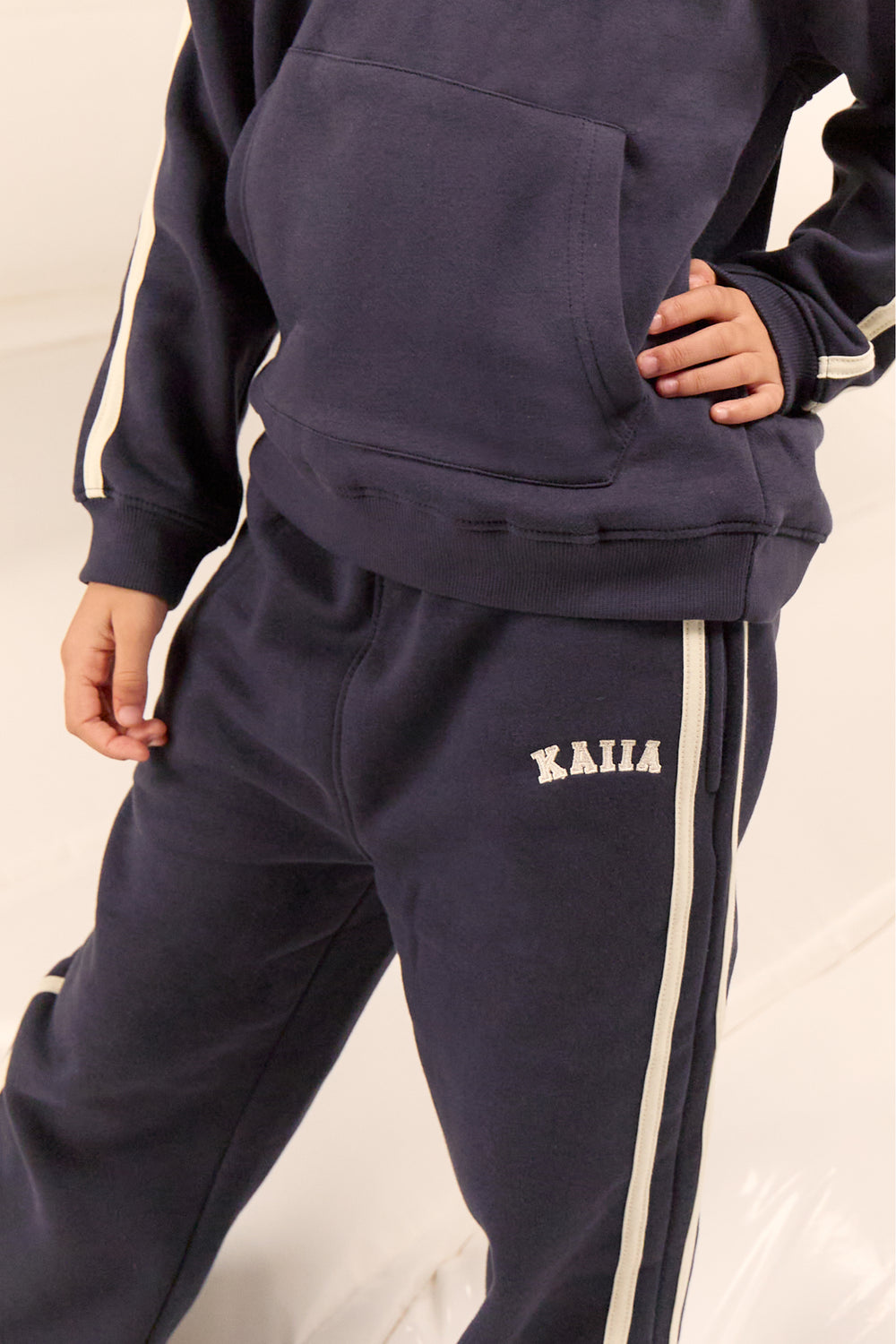 Kaiia Kids Sport Side Stripe Straight Leg Joggers Ink Blue & Lemon