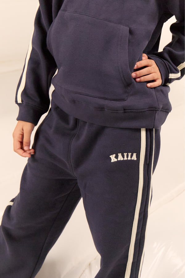 Kaiia Kids Sport Side Stripe Straight Leg Joggers Ink Blue & Lemon