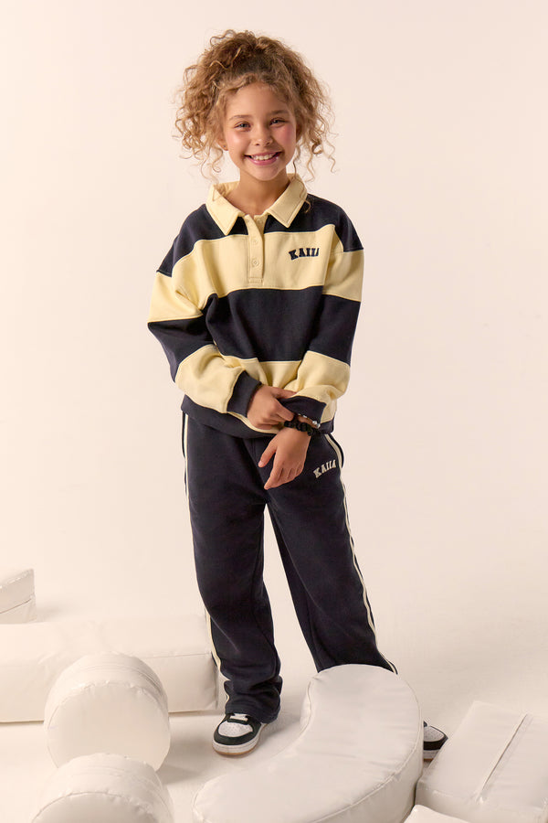Kaiia Kids Striped Oversized Rugby Sweatshirt Ink Blue & Lemon