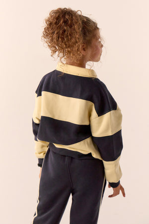 Kaiia Kids Striped Oversized Rugby Sweatshirt Ink Blue & Lemon