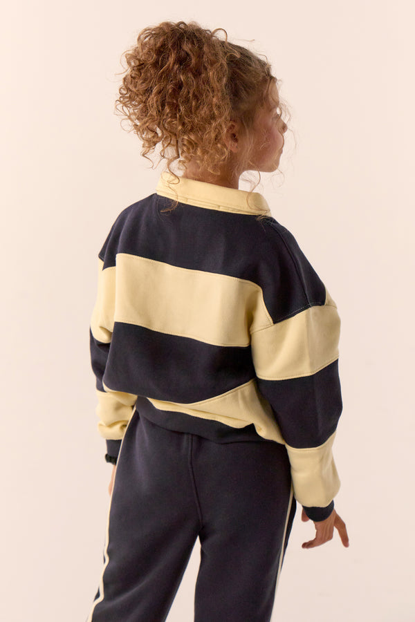 Kaiia Kids Striped Oversized Rugby Sweatshirt Ink Blue & Lemon