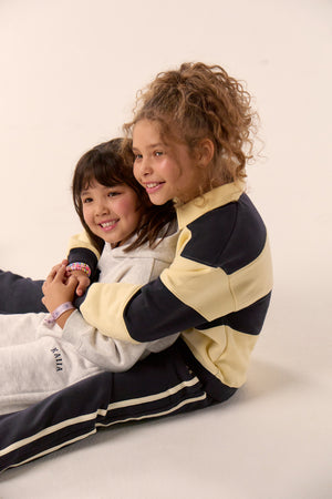 Kaiia Kids Striped Oversized Rugby Sweatshirt Ink Blue & Lemon