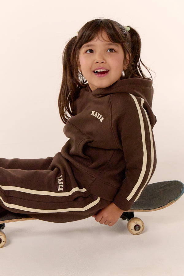 Kaiia Kids Sport Side Stripe Oversized Hoodie Chocolate & Lemon