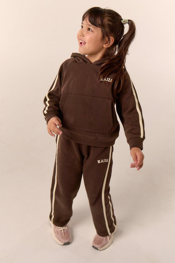 Kaiia Kids Sport Side Stripe Oversized Hoodie Chocolate & Lemon