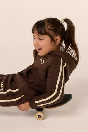 Kaiia Kids Sport Side Stripe Oversized Hoodie Chocolate & Lemon