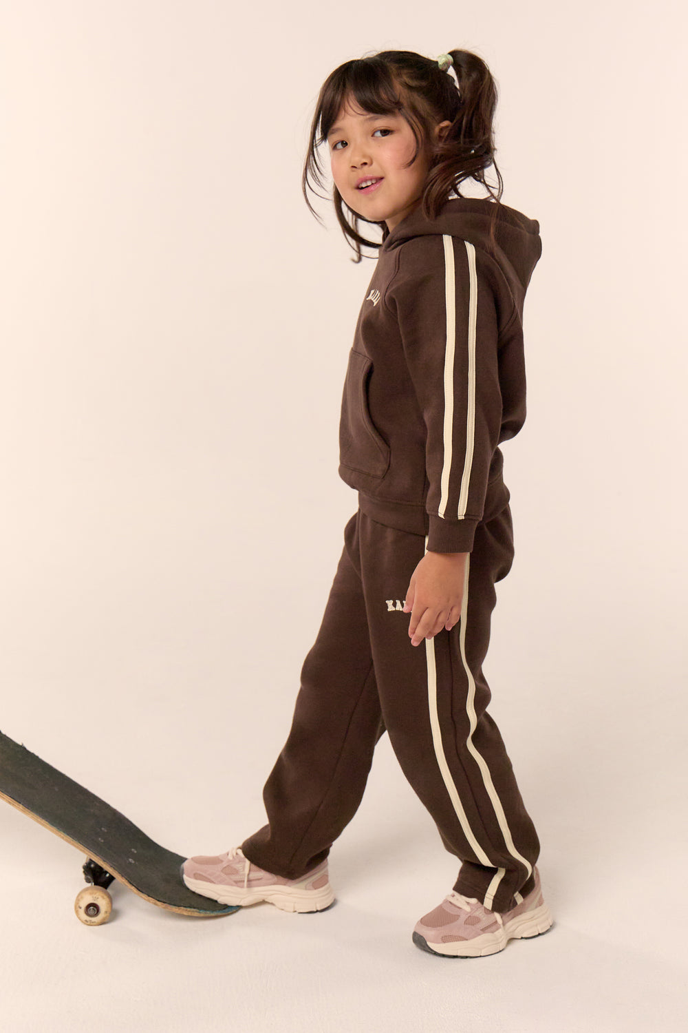 Kaiia Kids Sport Side Stripe Straight Leg Joggers Chocolate & Lemon
