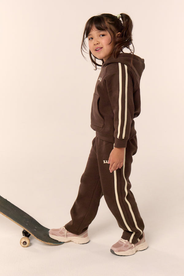 Kaiia Kids Sport Side Stripe Straight Leg Joggers Chocolate & Lemon
