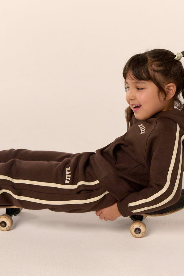 Kaiia Kids Sport Side Stripe Straight Leg Joggers Chocolate & Lemon