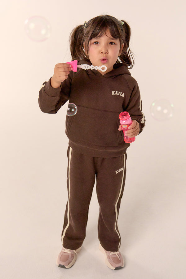 Kaiia Kids Sport Side Stripe Straight Leg Joggers Chocolate & Lemon