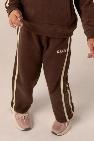 Kaiia Kids Sport Side Stripe Straight Leg Joggers Chocolate & Lemon