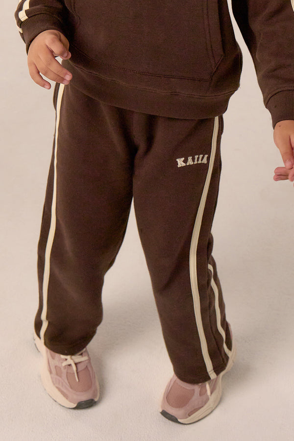 Kaiia Kids Sport Side Stripe Straight Leg Joggers Chocolate & Lemon
