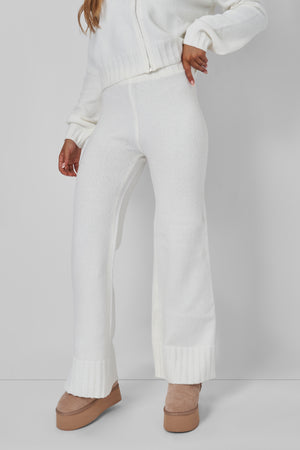 Kaiia Knitted Flared Trousers in Cream