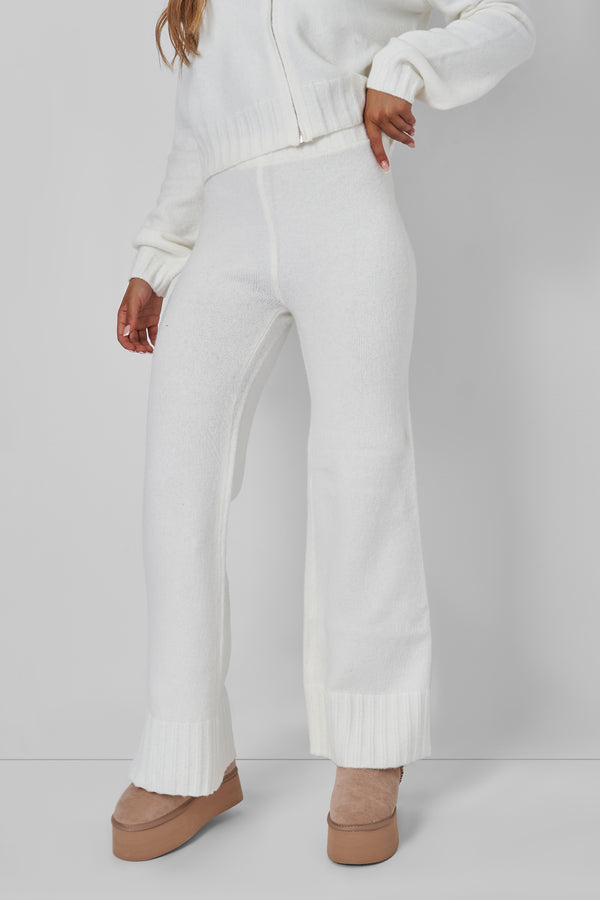 Kaiia Knitted Flared Trousers in Cream