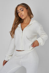 Kaiia Knitted Zip Up Hoodie Co-ord in Cream