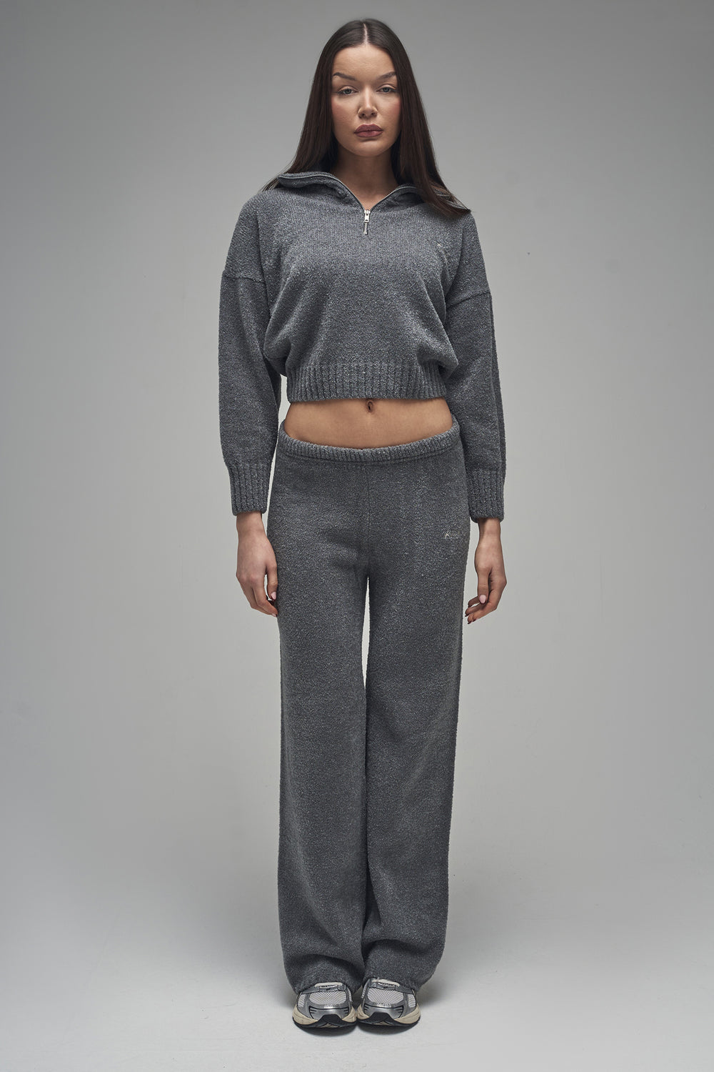 Kaiia Script Knit Wide Leg Trousers Charcoal