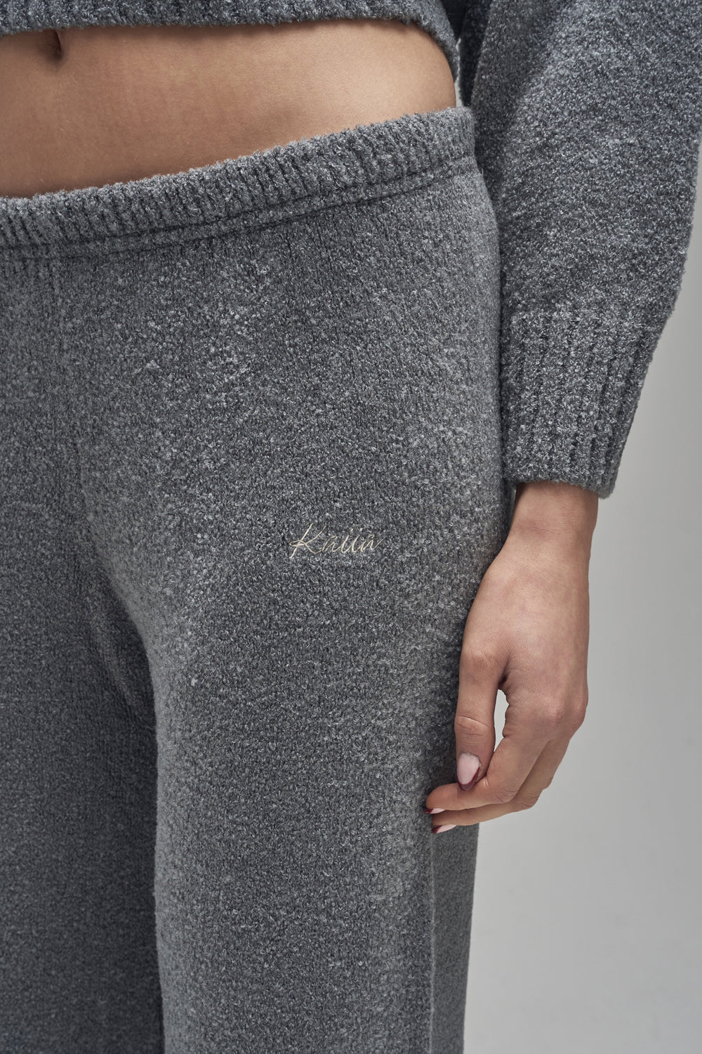 Kaiia Script Knit Wide Leg Trousers Charcoal