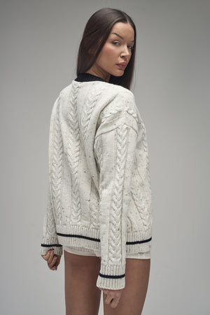 Kaiia Cable Knit Oversized Sweater Cream & Black