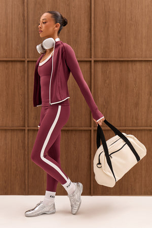 Kaiia Sculpt Contrast Side Piping Leggings Plum & White