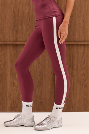 Kaiia Sculpt Contrast Side Piping Leggings Plum & White