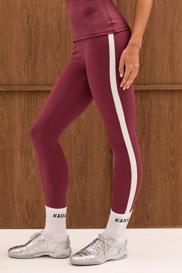 Kaiia Sculpt Contrast Side Piping Leggings Plum & White