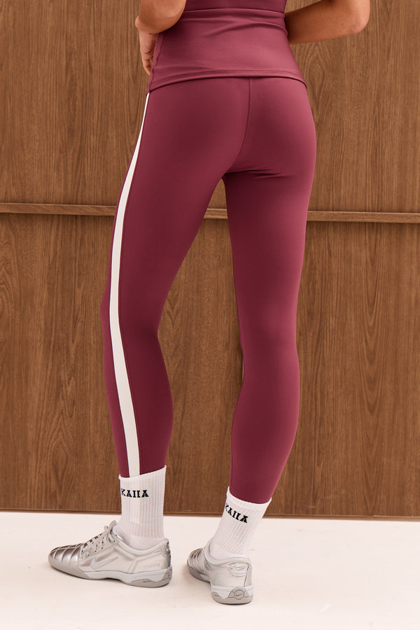 Kaiia Sculpt Contrast Side Piping Leggings Plum & White