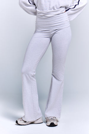 Kaiia Foldover Cotton Yoga Flares Light Grey Marl