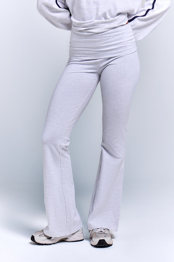 Kaiia Foldover Cotton Yoga Flares Light Grey Marl