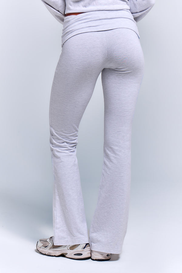 Kaiia Foldover Cotton Yoga Flares Light Grey Marl