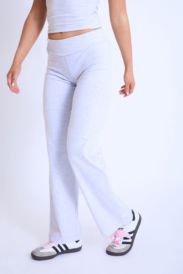 Kaiia Fold Over Yoga Pants Light Grey Marl