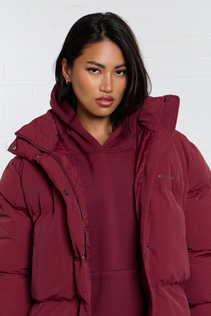 Kaiia Studio Logo Oversized Puffer Coat Burgundy