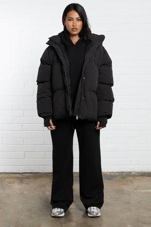 Kaiia Studio Logo Oversized Puffer Coat Black