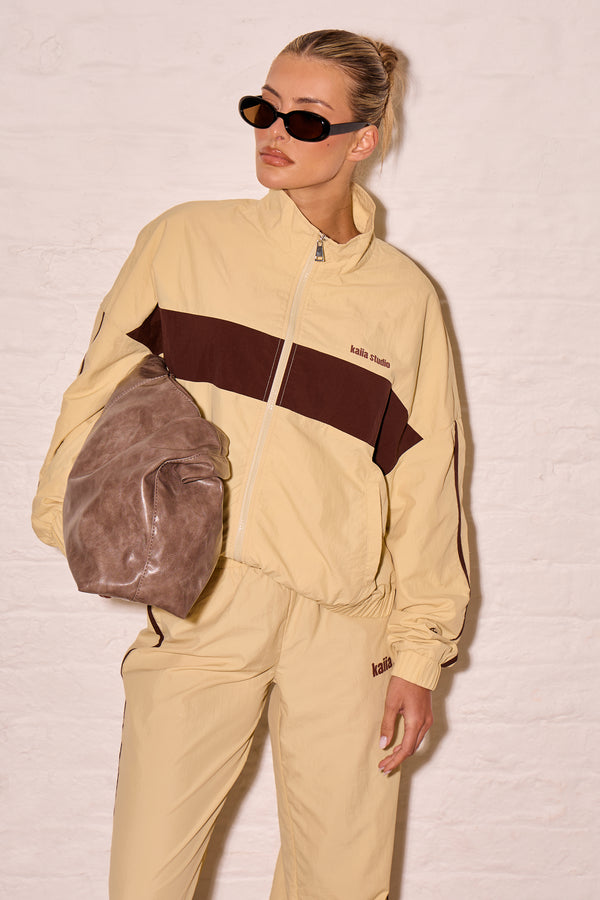 Kaiia Woven Windbreaker Zip Up Jacket Yellow & Biscuit