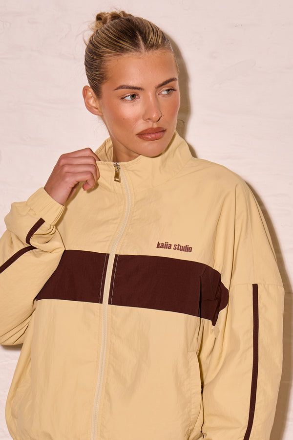 Kaiia Woven Windbreaker Zip Up Jacket Yellow & Biscuit