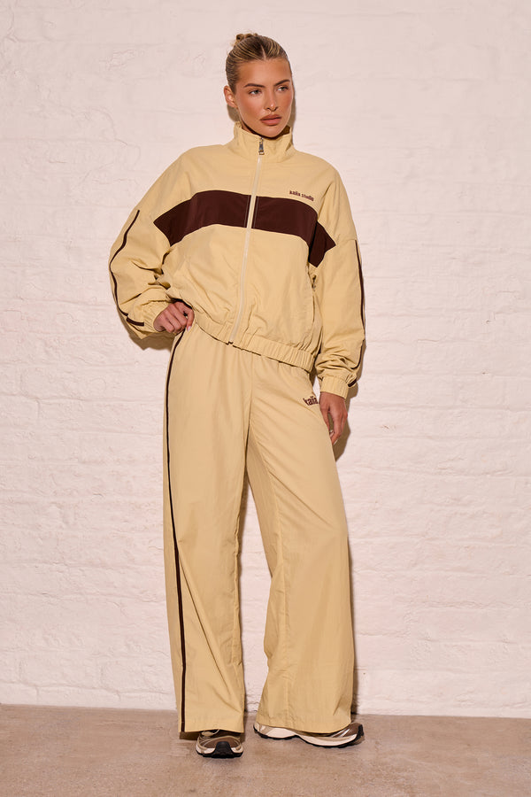 Kaiia Woven Windbreaker Zip Up Jacket Yellow & Biscuit