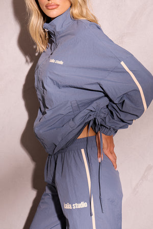 Kaiia Woven Windbreaker Zip Up Jacket Petrol Blue & Cream