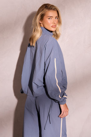 Kaiia Woven Windbreaker Zip Up Jacket Petrol Blue & Cream