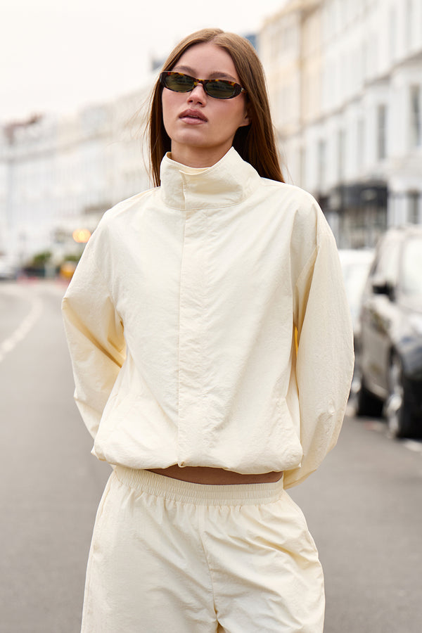 Kaiia Woven Funnel Neck Zip Up Jacket Butter Yellow