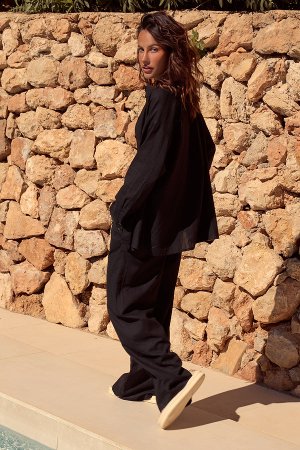 Kaiia Linen Oversized Shirt Black